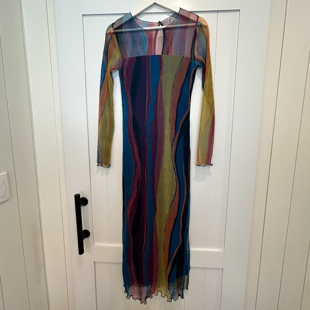 French Connection Sheer Multicolor Mesh Long Sleeve Midi Dress XS